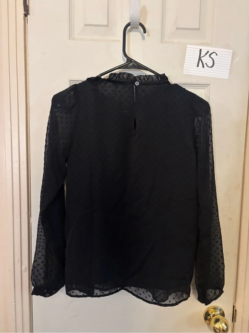 LOFT Black Sheer Swiss Dot Long-Sleeve Blouse